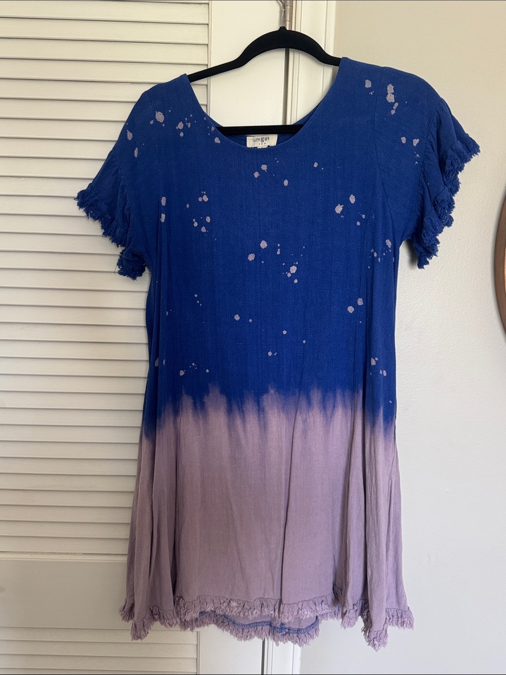 Umgee Blue to Lavender Dip-Dye Fringe Sleeve Women's Dress